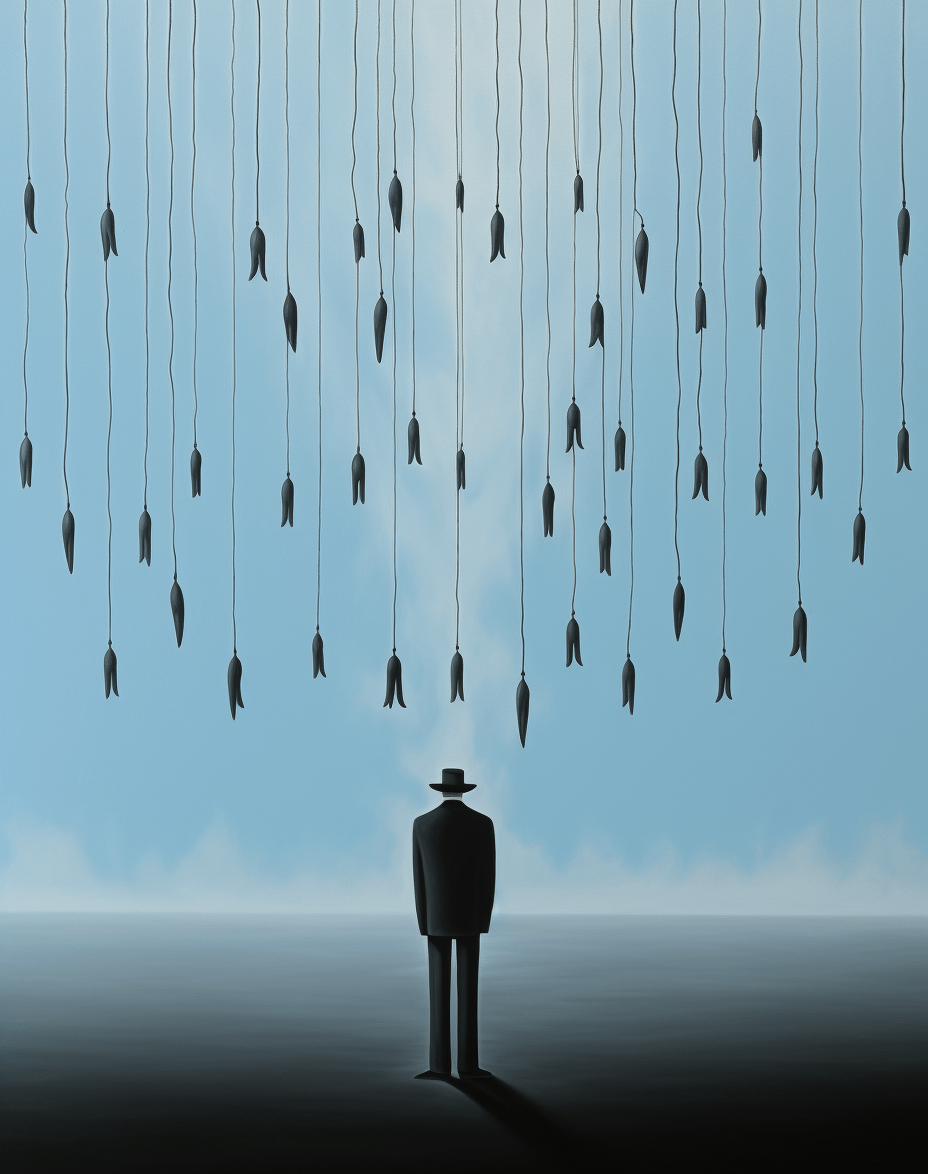 Hooks: a René Magritte style painting, generated by Midjourney