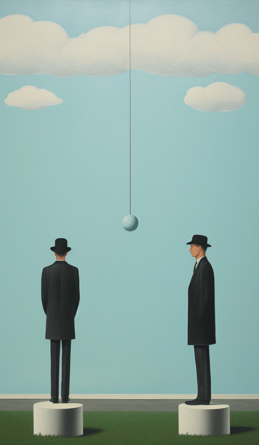 Homogeneity: a René Magritte style painting, generated by Midjourney