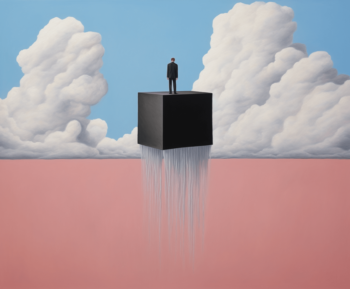 Float: a René Magritte style painting, generated by Midjourney