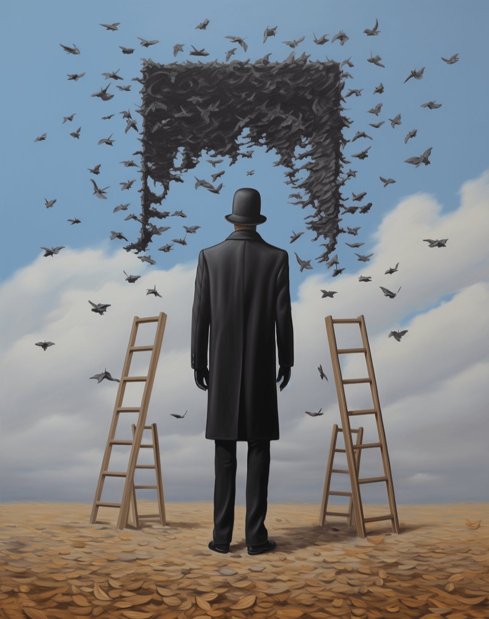 Failure: a René Magritte style painting, generated by Midjourney